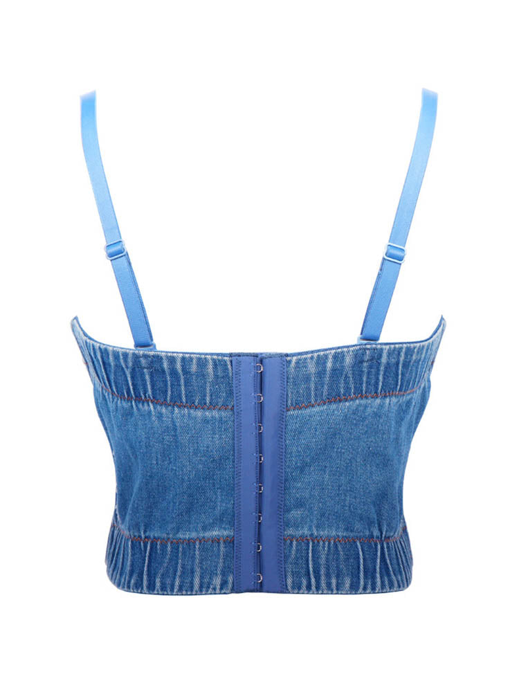 Women's Rhinestone Denim Corset Top