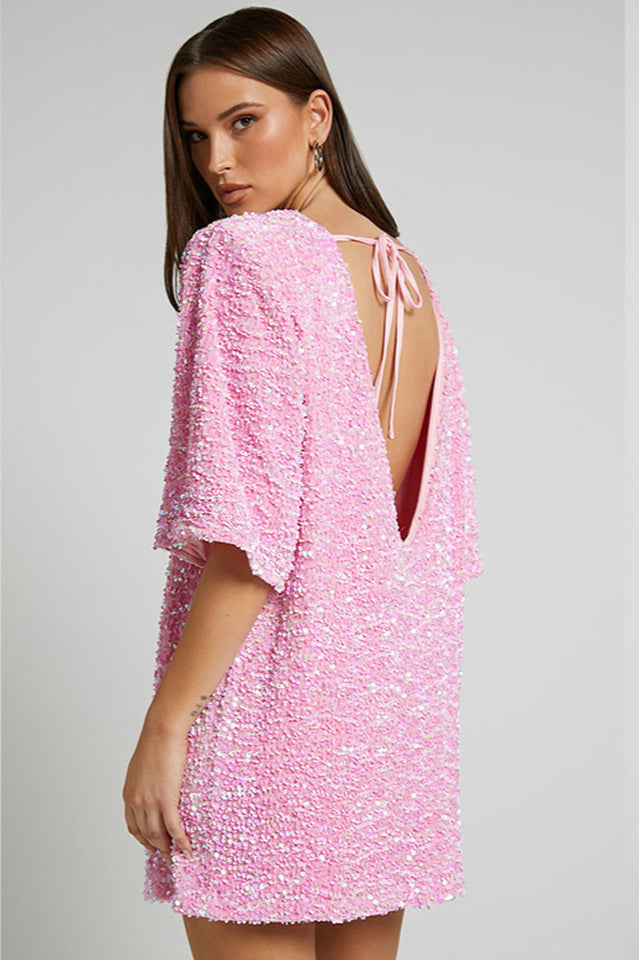 Women's Velour Sequins Mini Dress Pink