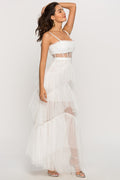 Women's Jasmine Long Spaghetti Strap Mesh Corset Gown White