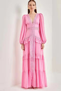 Women's Lorie Long Sleeve Ruffle Gown Pink