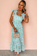 Women's Floral Lace Tied Strap Maxi Dress Blue