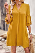 Women's Notched Neck Flare Sleeve Pocket Dress
