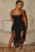 Women's Ruffle Tassel Halter Bustier Mini Dress