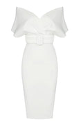 Women's Off The Shoulder Belt Midi Dress White