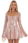 Women's Lulus Sequin Long Sleeve Dress Rose Gold