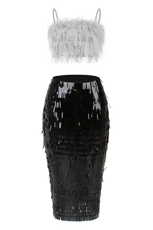Women's Aleyna Feather Top + Sequin Skirt Set