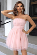 Women's Strapless A Line Tulle Homecoming Dress Blush