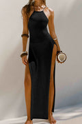 Women's Halter Neck Sleeveless Maxi Dress Black