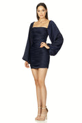 Women's Alva Balloon Sleeve Satin Corset Mini Dress Black