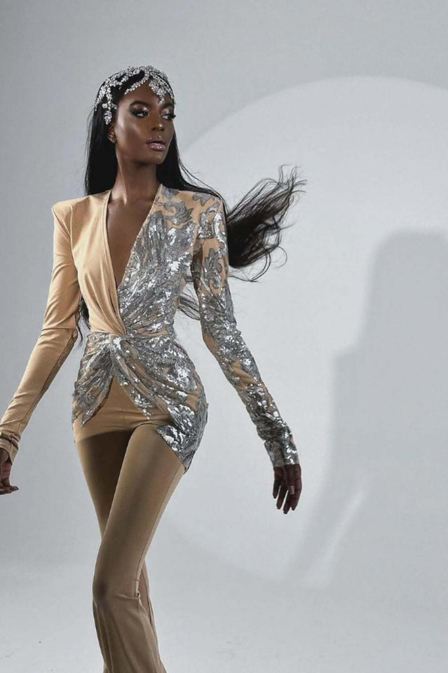 Women's Long Sleeve Sequin Jumpsuit