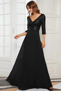 Women's Sequined Chiffon Evening Dress Black S