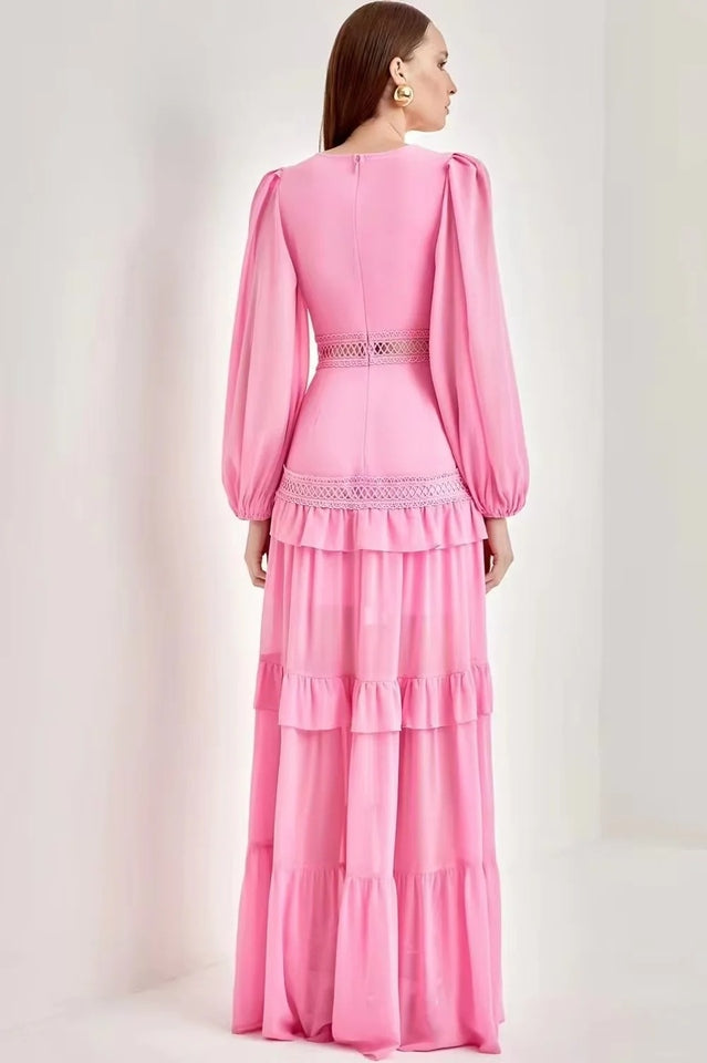 Women's Lorie Long Sleeve Ruffle Gown