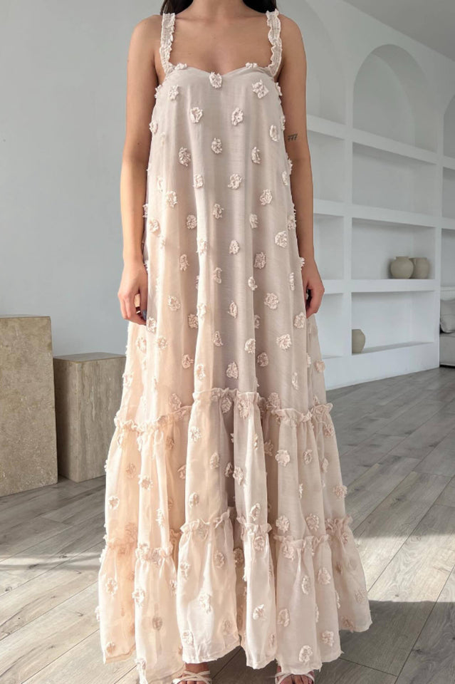 Women's Flower Embellished Slip Dress Apricot