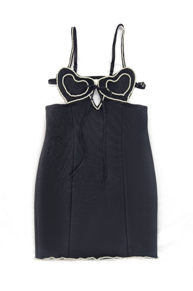 Women's Heart Embellished Mini Dress Black