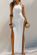 Women's Halter Neck Sleeveless Maxi Dress White