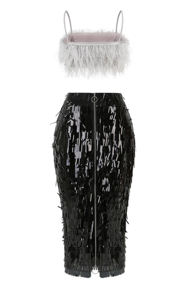 Women's Aleyna Feather Top + Sequin Skirt Set