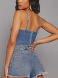 Women's Rhinestone Denim Corset Top