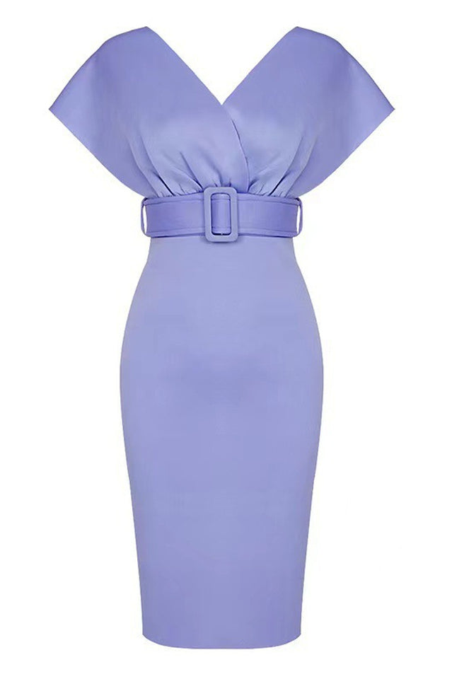 Women's Off The Shoulder Belt Midi Dress Blue