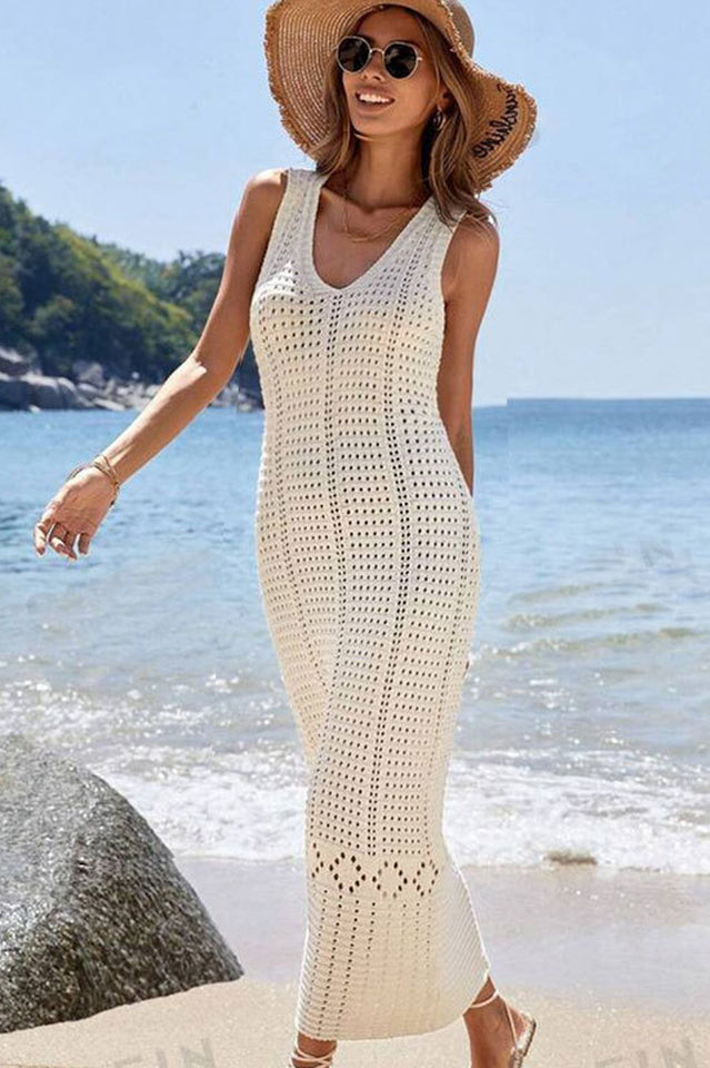 Women's Hollow Out Sleeveless Sweater Dress Ivory