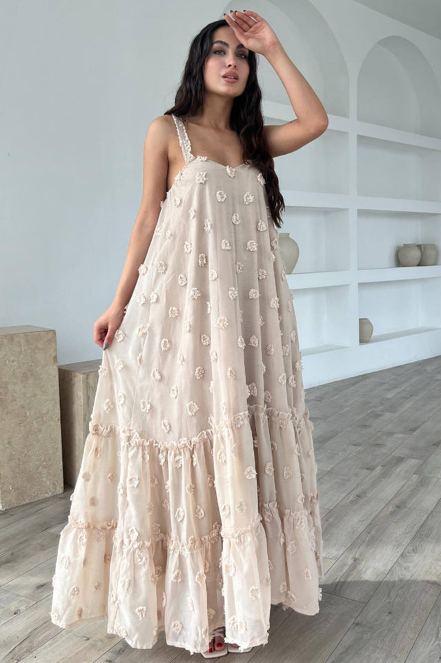 Women's Flower Embellished Slip Dress Apricot S