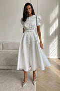 Women's Button Front Midi Dress White