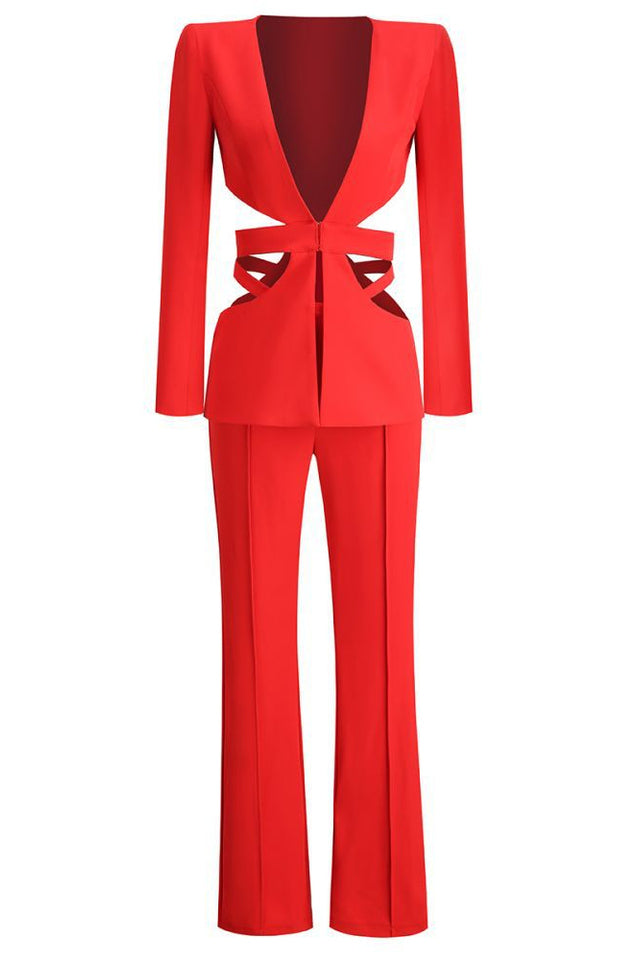 Women's Madeline Red Cutout Jumpsuit Set