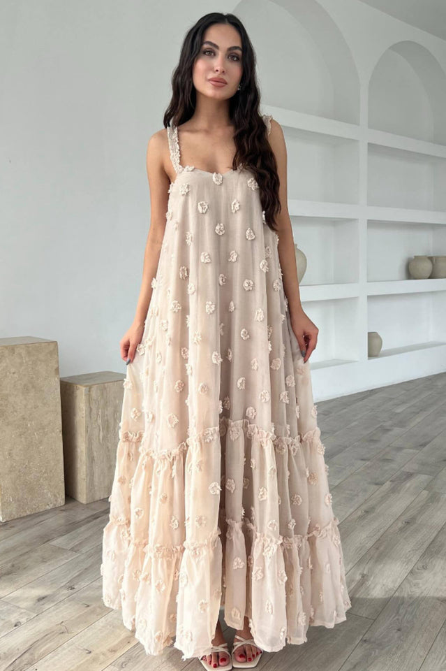 Women's Flower Embellished Slip Dress Apricot S