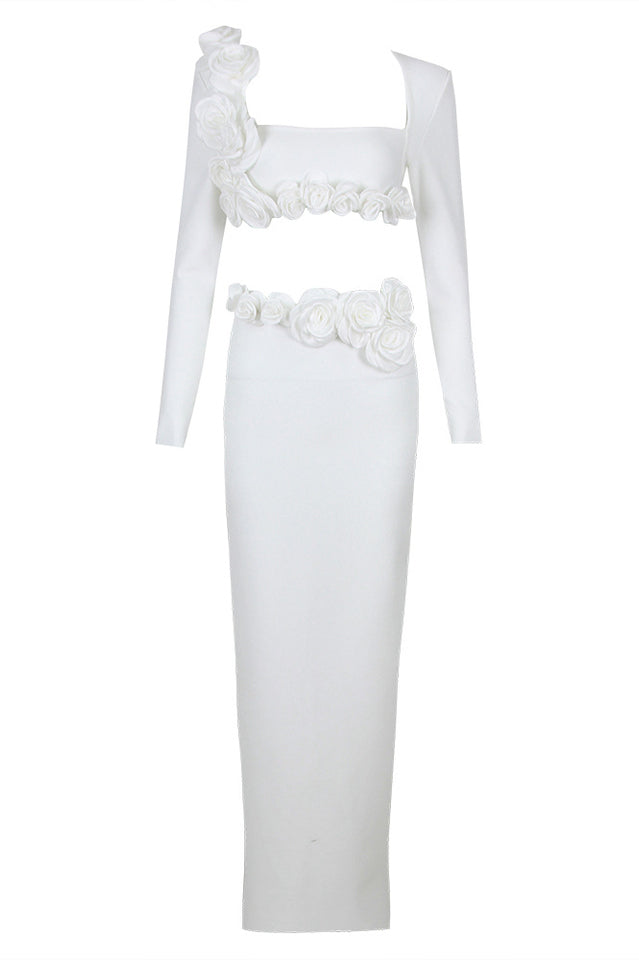Women's Flower Detail Two Piece Maxi Dress White