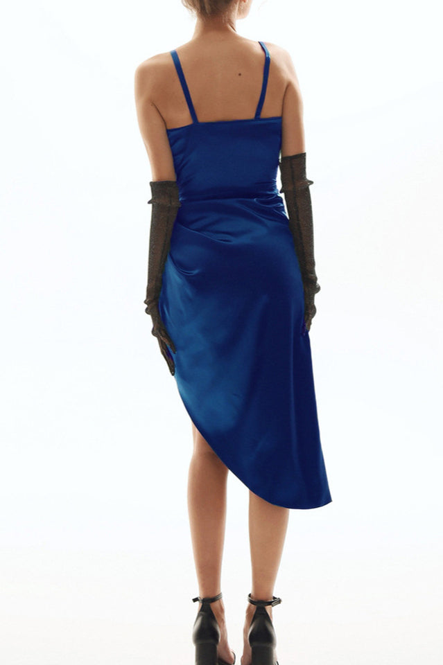 Women's Wrap V Neck High Slit Draped Slip Midi Dress