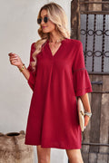 Women's Notched Neck Flare Sleeve Pocket Dress