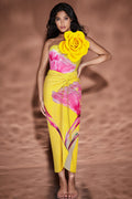 Women's 3D Flower One Shoulder Swimsuit & Skirt Set Yellow
