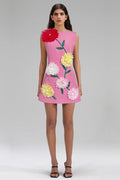 Women's Sibyl Floral Applique Sleeveless Mini Dress Pink