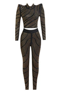 Women's Agatha Long Sleeve Rhinestone Pantsuit 1#