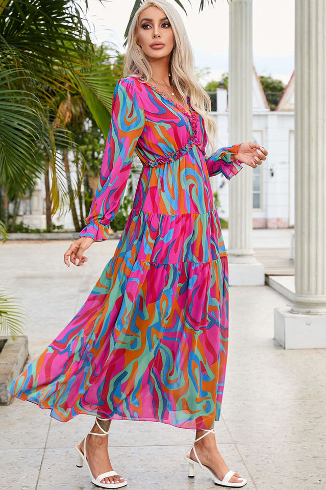 Women's Abstract Art Tiered Maxi Dress