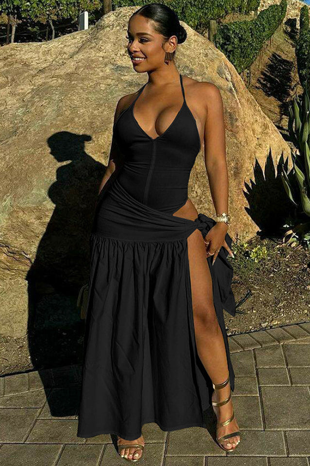 Women's V-Neck Bodysuit Wrap Skirt Set
