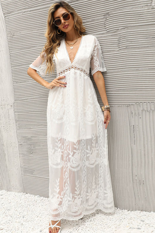 Women's Boho Beach Cover Up Dress White