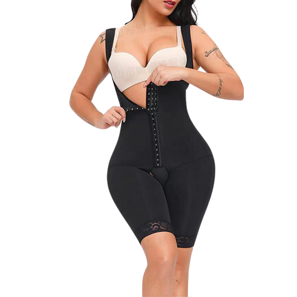 Women's High Waist Tummy Control Shapewear Bodysuit with Hook Closure Black