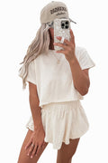 Women's Cropped Tee and Ruffle Skort Set White