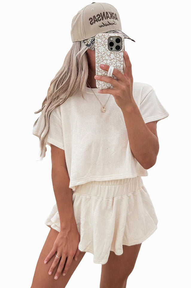 Women's Cropped Tee and Ruffle Skort Set White