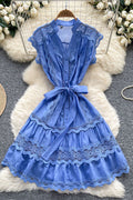Women's Livia Embroidered Lace Tiered Mini Dress Blue