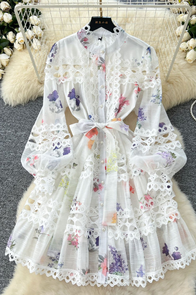 Women's Alice Floral Print Lace Panelled Mini Dress White