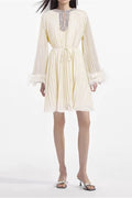 Women's Gabrielle Diamante Feathered Pleated Mini Dress Ivory