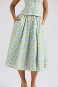 Women's Vintage Floral Print Top + Skirt Set