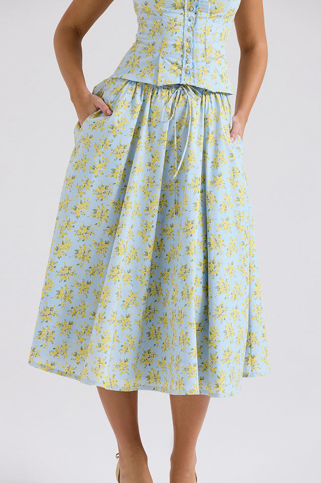 Women's Vintage Floral Print Top + Skirt Set
