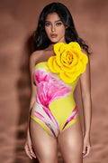 Women's 3D Flower One Shoulder Swimsuit & Skirt Set