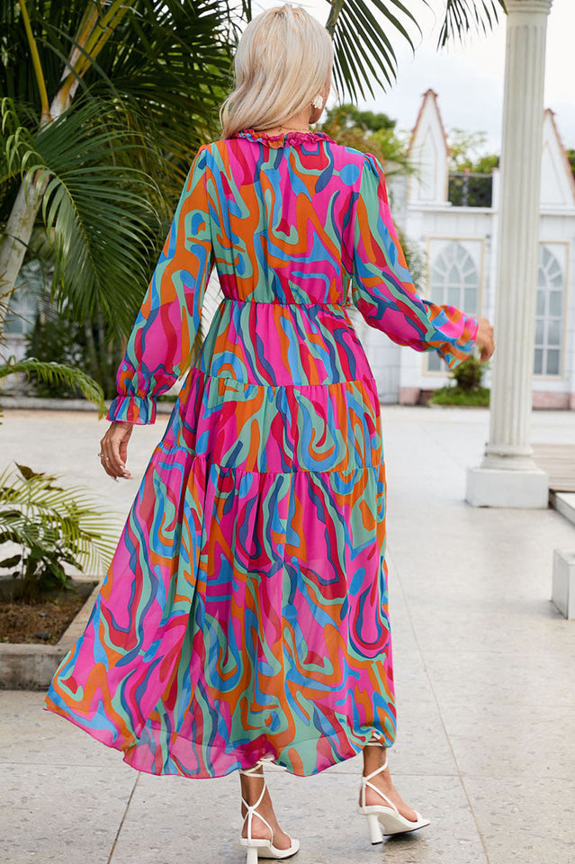 Women's Abstract Art Tiered Maxi Dress