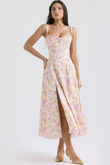 Women's Clarabelle Pink Meadow Print Cotton Sundress
