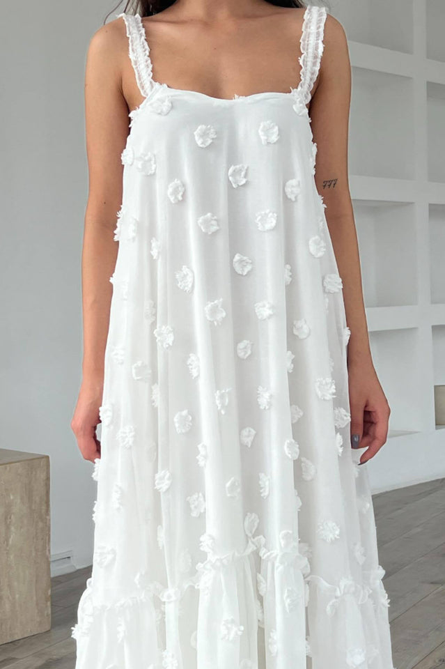 Women's Flower Embellished Slip Dress White