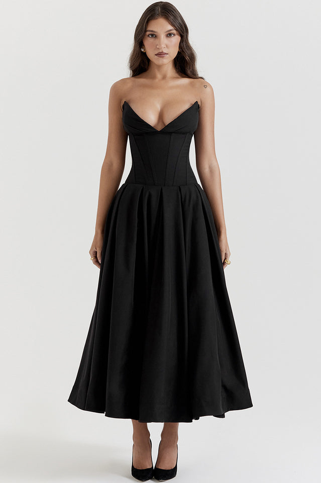 Women's Lady Black Strapless Midi Dress Black