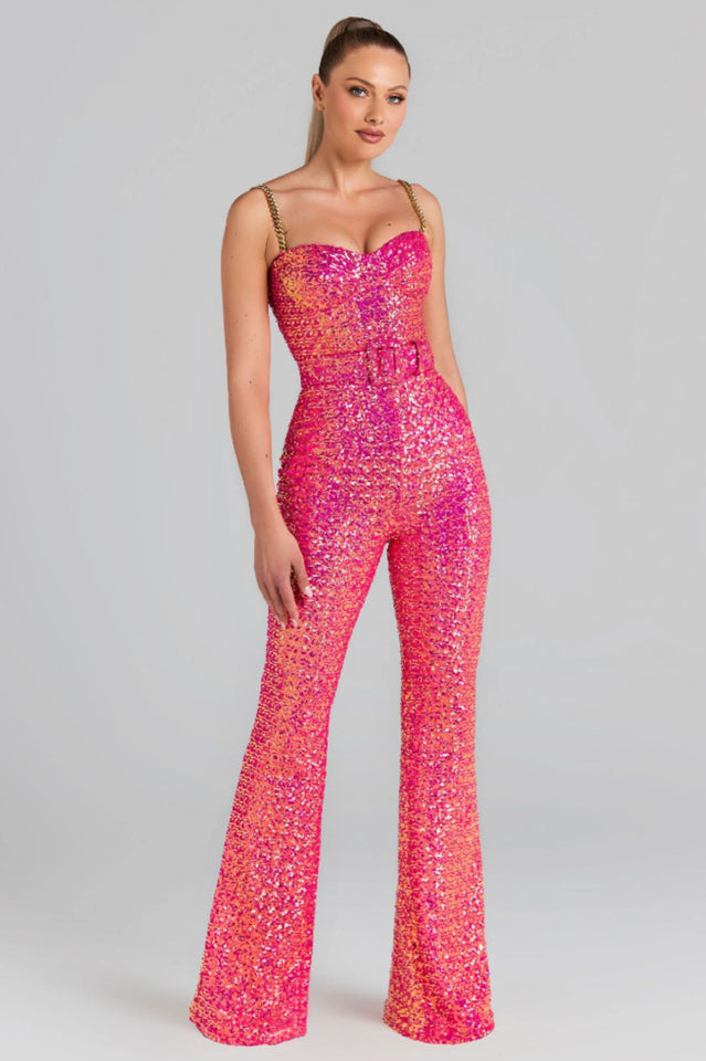 Women's Lucinda Gold Jumpsuit Hot Pink